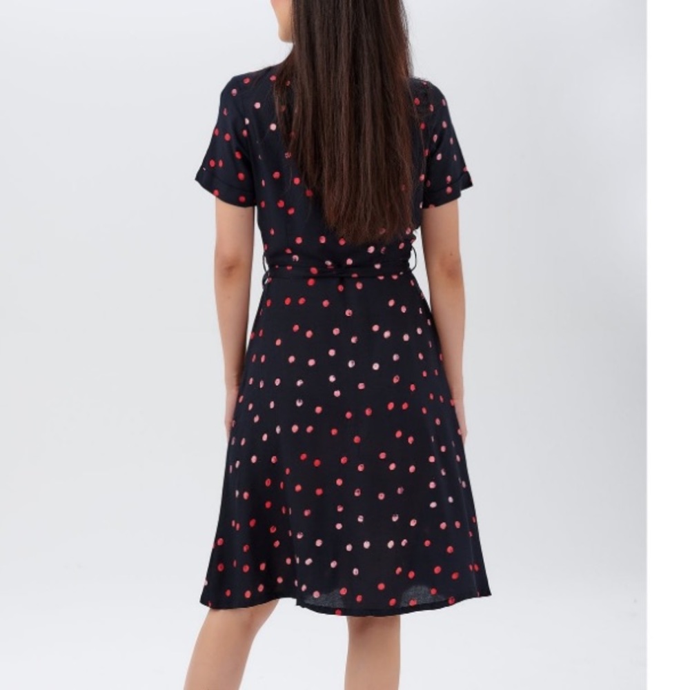 Modcloth Black Midi Shirt Dress with Pink Polka Dots - Picture 7 of 9